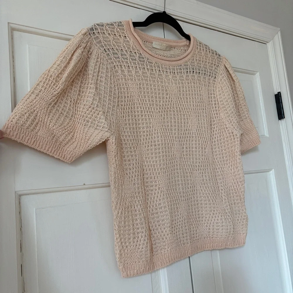 Ulla Johnson Capri Top Crème Knit Cotton Short-Sleeve Top Size Large Puff Sleeve